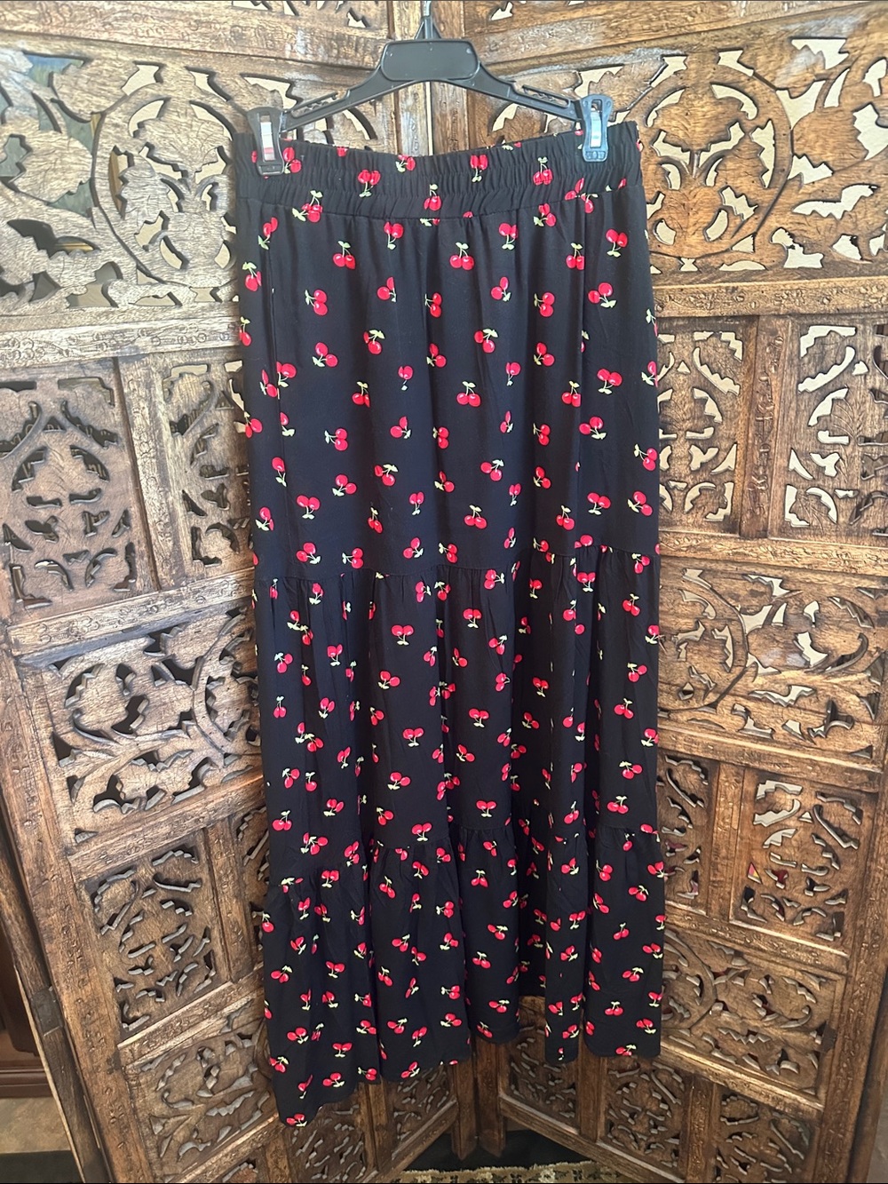 Tamara H. Black Cherry pattern Tiered Maxi Skirt
